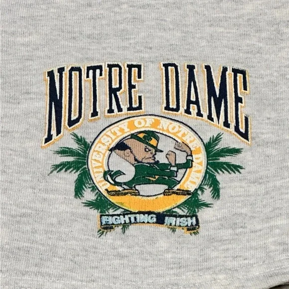 Vtg 90s Classics By Tullex Notre Dame Fighting Irish Sweat Shorts Grey Sz L USA - Picture 7 of 8